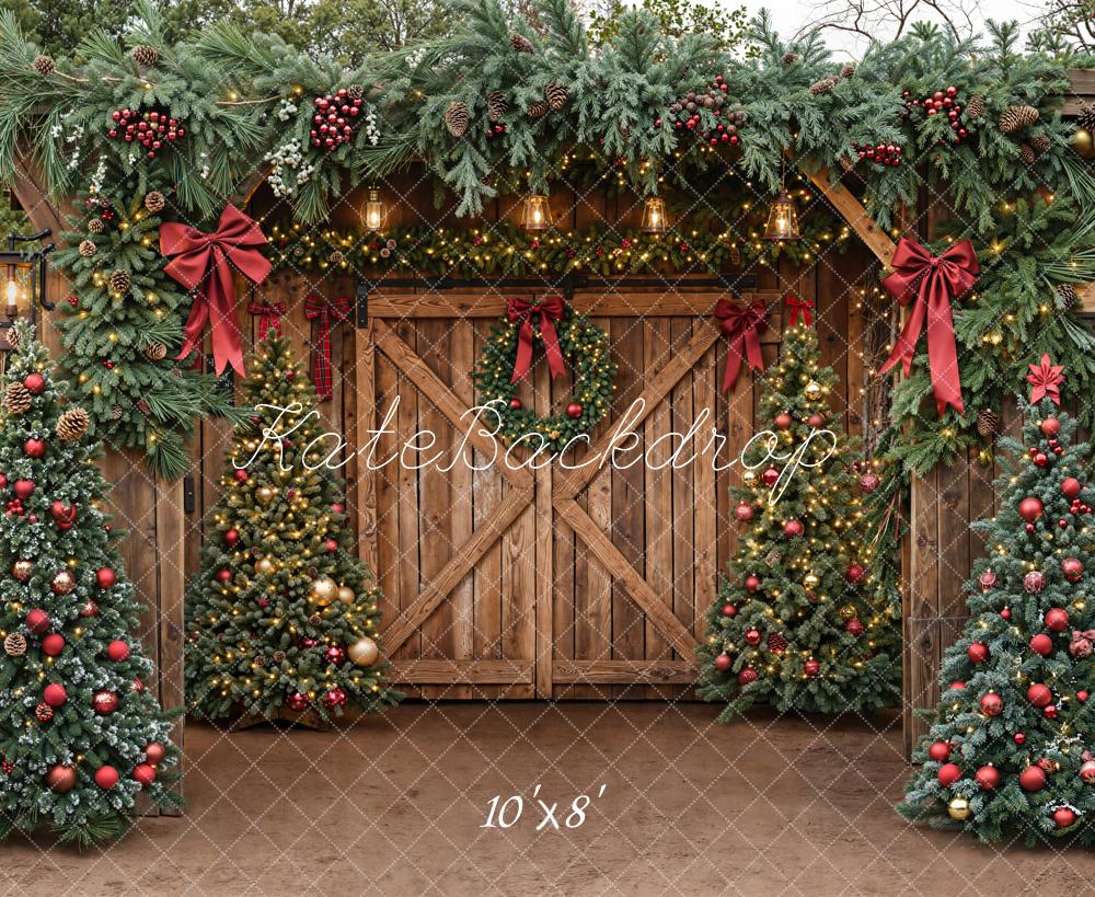 Kate Christmas Barn Door Fleece Backdrop Designed by Emetselch - Kate Backdrop AU