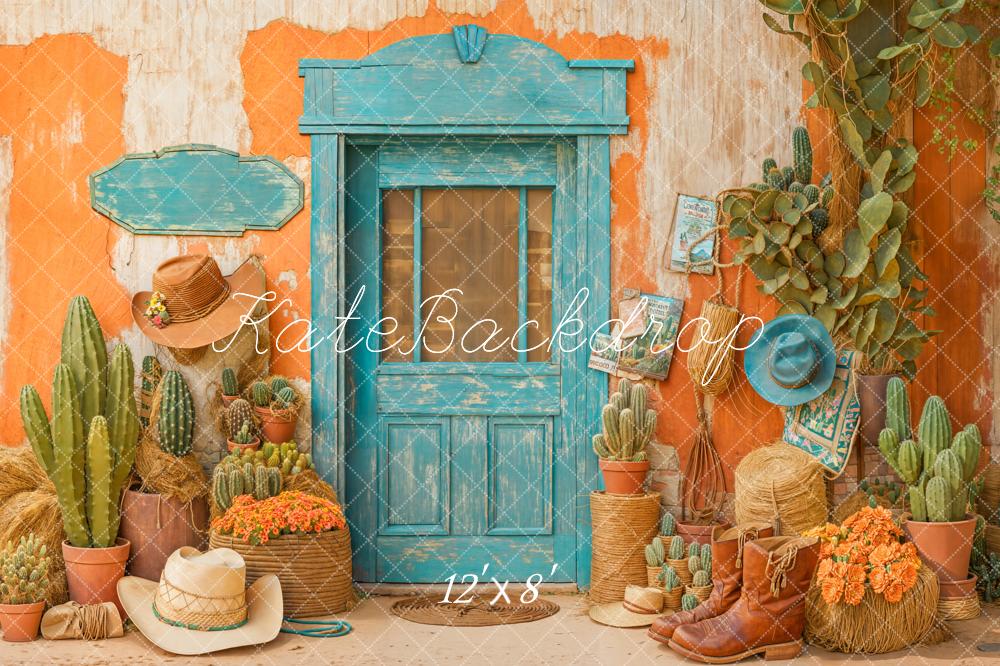 Kate Western Cactus Door Fleece Backdrop Designed by Emetselch - Kate Backdrop AU