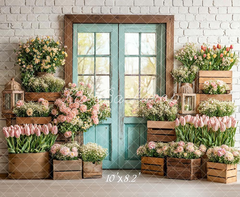 Kate Flower Brick Wall Door Backdrop Designed by Emetselch