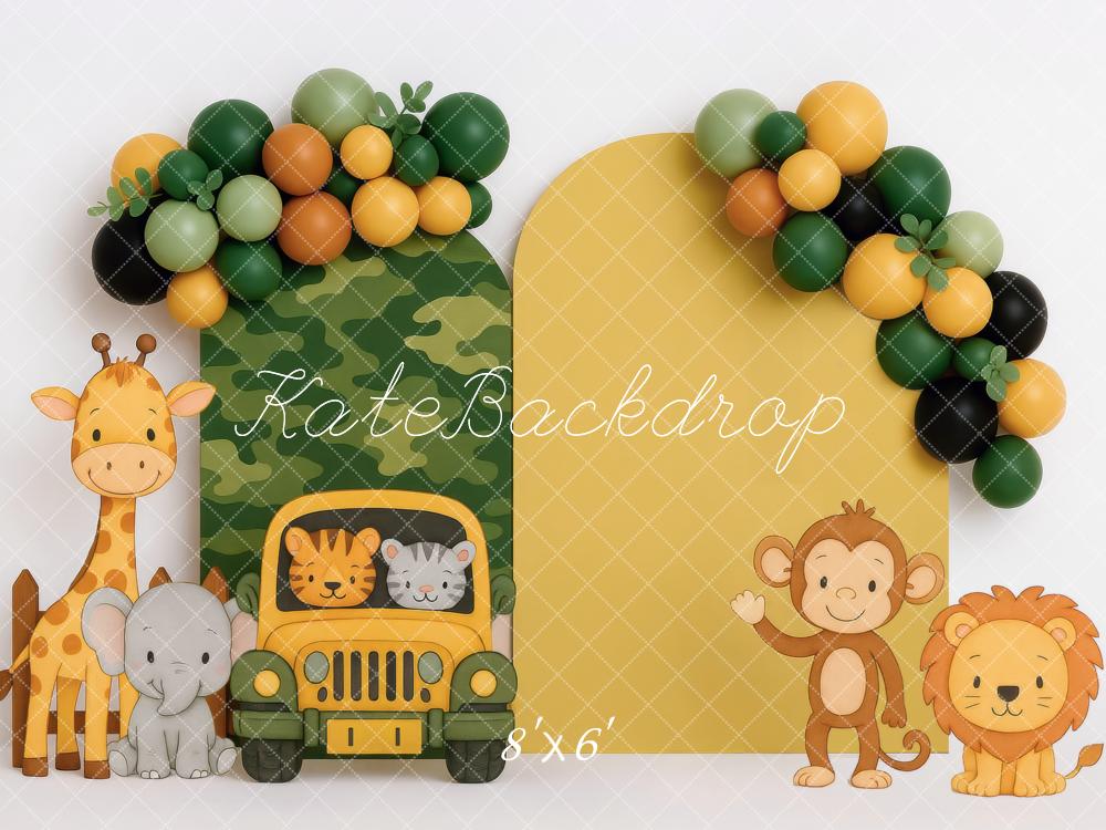 Kate Jungle Animals Jeep Camouflage Balloons Backdrop Designed by Mini MakeBelieve