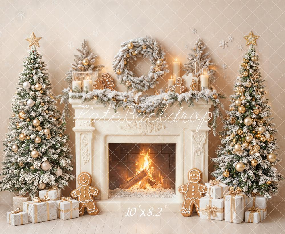 Kate Christmas Fireplace Wreath Presents Backdrop Designed by Emetselch