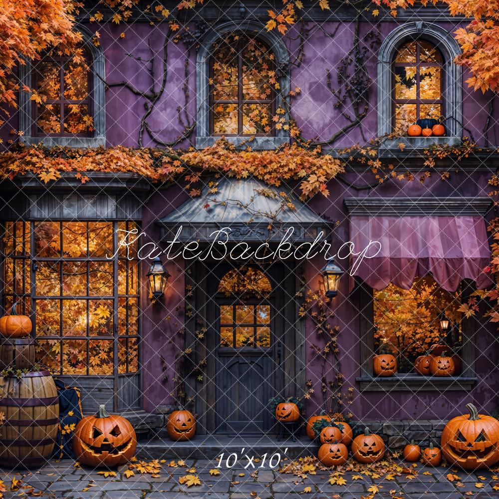 Kate Halloween Pumpkins Autumn Leaves Cobblestone Backdrop Designed by Chain - Kate Backdrop AU
