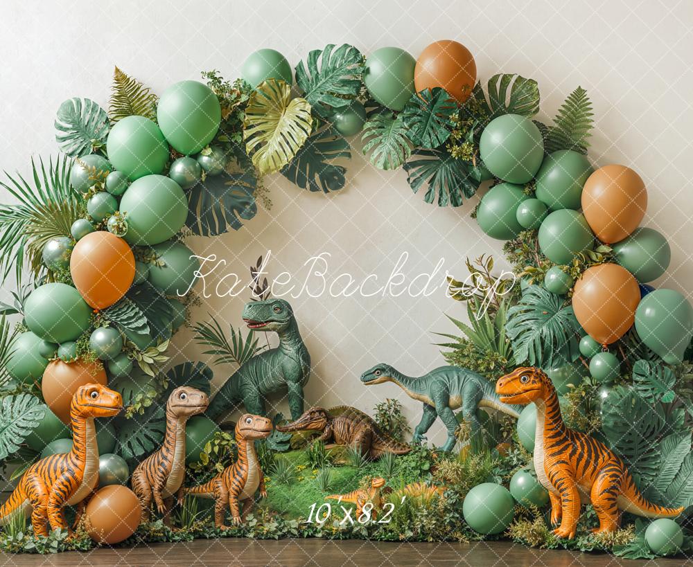 Kate Dinosaur Jungle Green Balloon Arch Backdrop Designed by Emetselch - Kate Backdrop AU