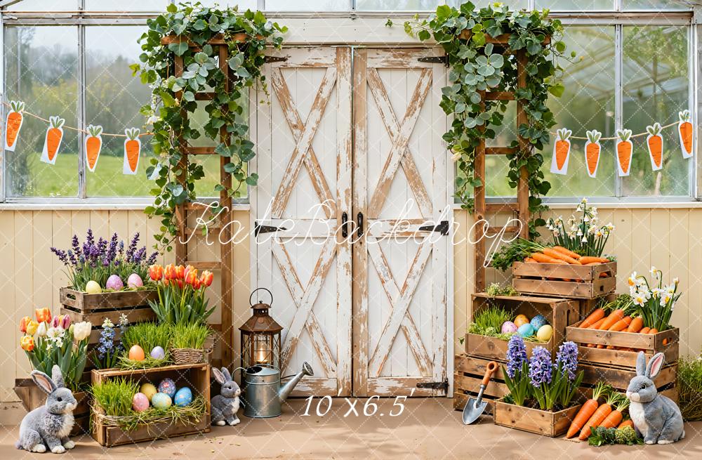 Kate Easter Bunny Rustic Door Fleece Backdrop Designed by Emetselch