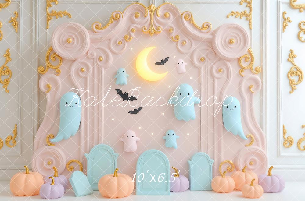 Kate Halloween Ghost Moon Pastel Pumpkins Backdrop Designed by Mini MakeBelieve