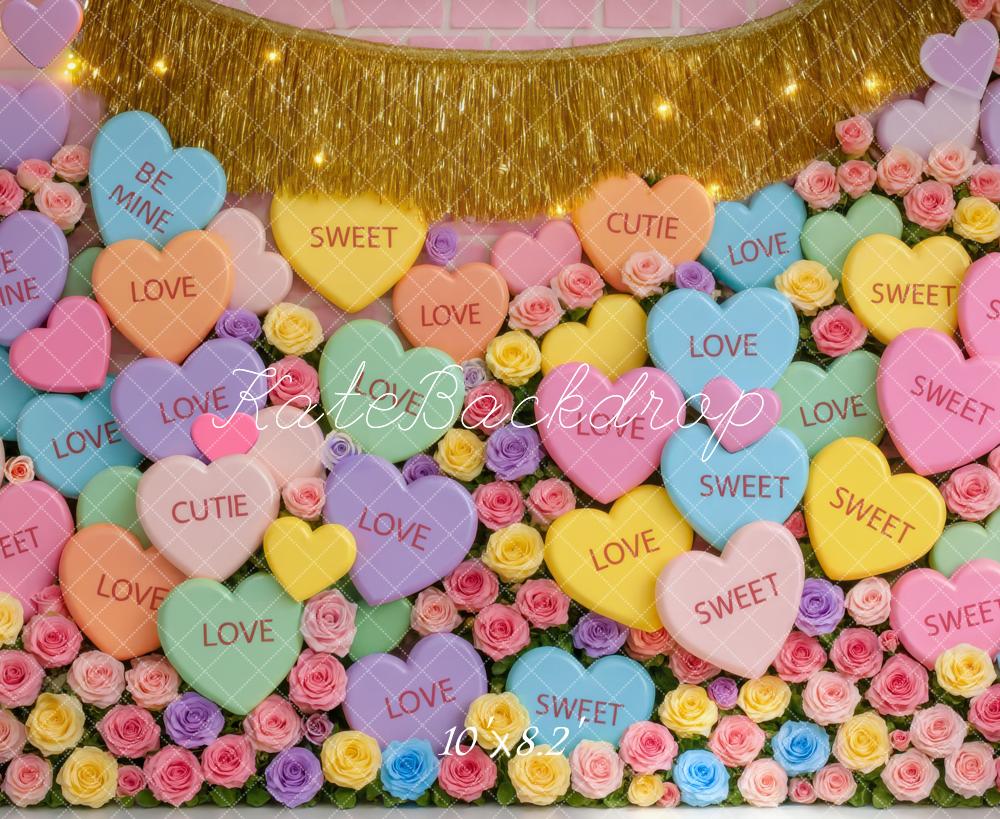 Kate Valentines Conversation Hearts Flowers Backdrop Designed by Mini MakeBelieve
