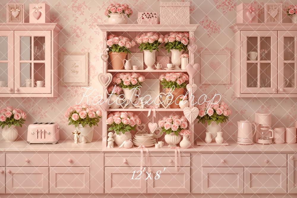 Kate Pink Kitchen Flowers Shelf Decor Backdrop Designed by Emetselch