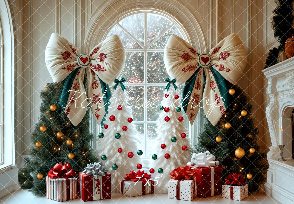 Kate Christmas Trees Bows Window Backdrop Designed by Mini MakeBelieve - Kate Backdrop AU