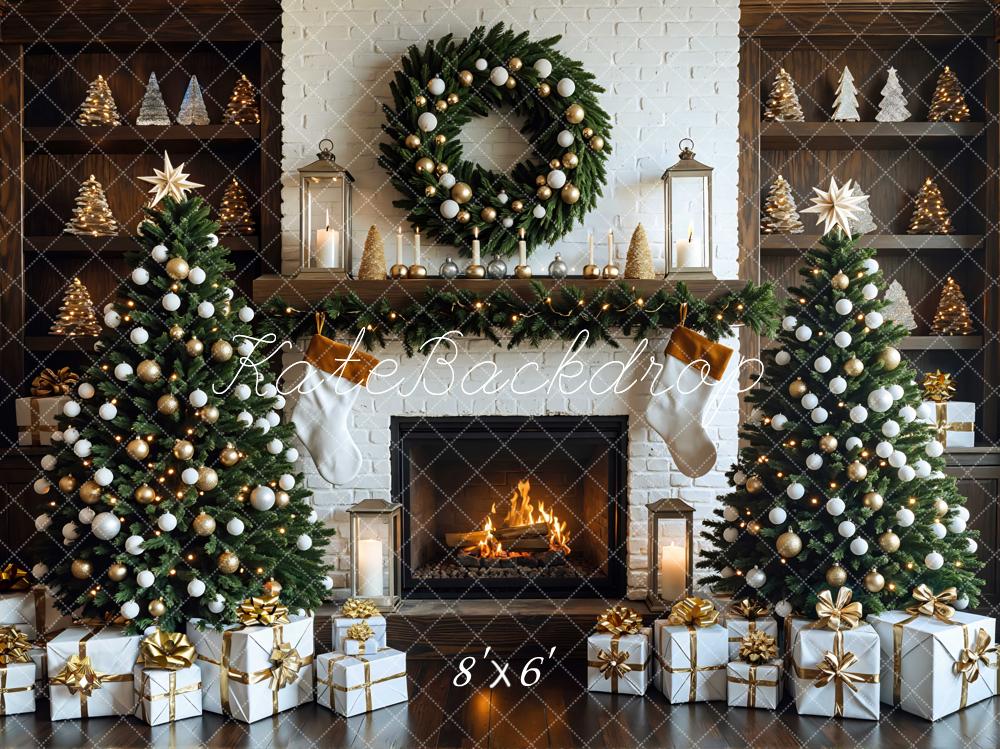 Kate Fireplace Wreath Christmas Trees Backdrop Designed by Mini MakeBelieve