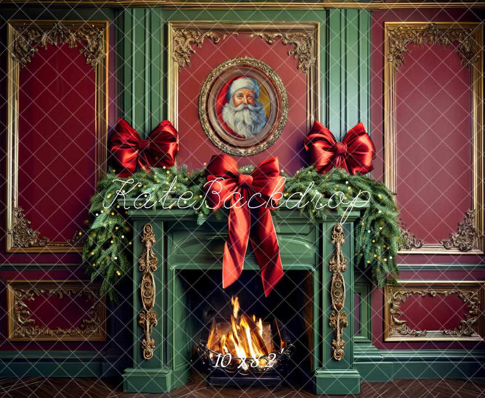 Kate Christmas Green Fireplace Backdrop Designed by Mandy Ringe