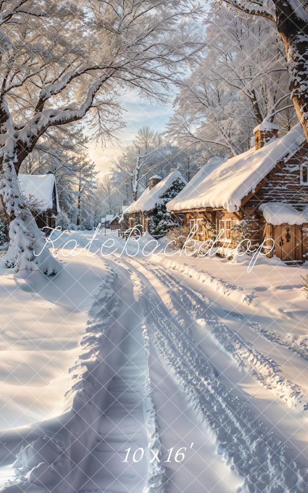 Kate Sweep Winter Snow Covered Cottages Trees Backdrop Designed by Emetselch