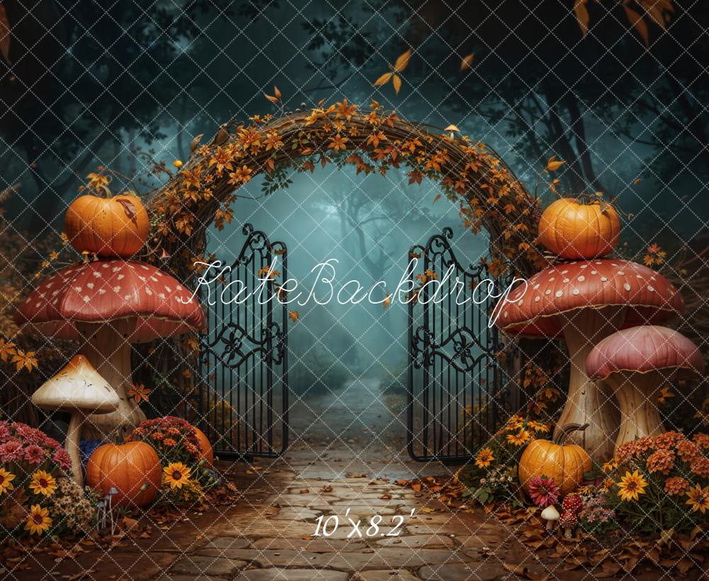 Kate Autumn Arch Pumpkins Mushrooms Path Backdrop Designed by Chain - Kate Backdrop AU
