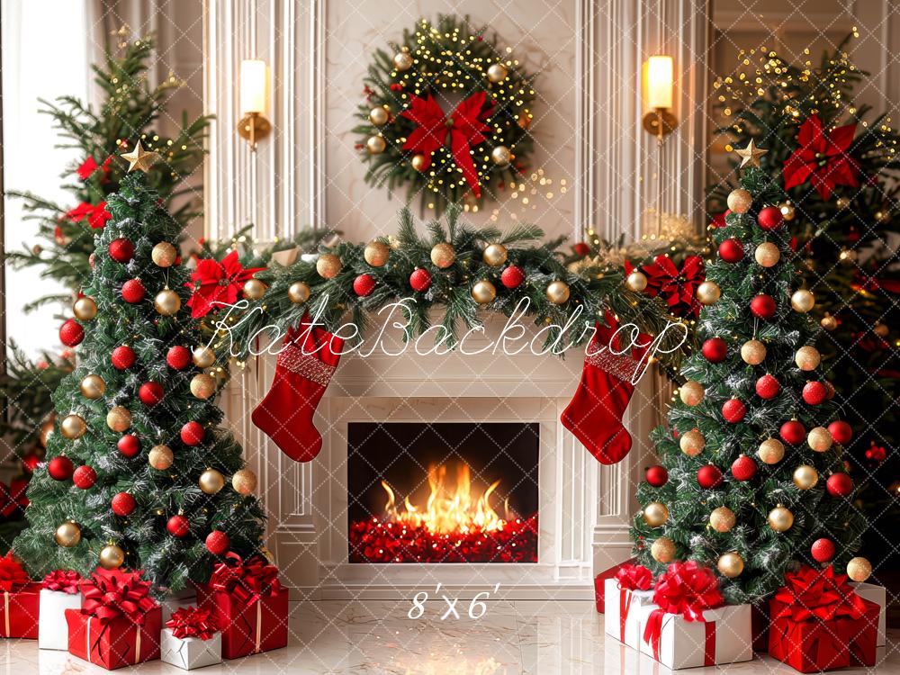 Kate Christmas Fireplace Tree Garland Backdrop Designed by Mini MakeBelieve - Kate Backdrop AU