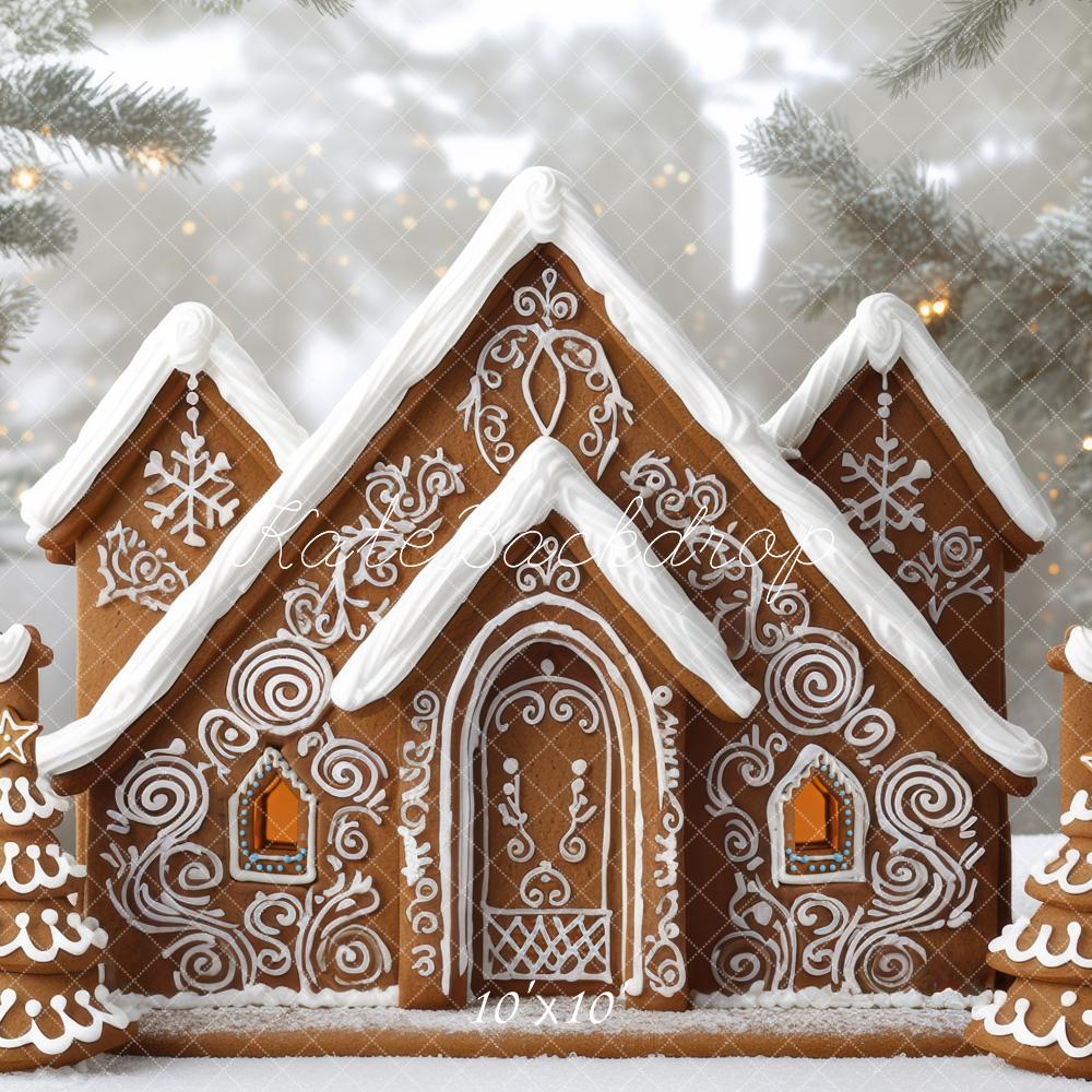 Kate Christmas Gingerbread House Snowy Backdrop Designed by Mini MakeBelieve - Kate Backdrop AU