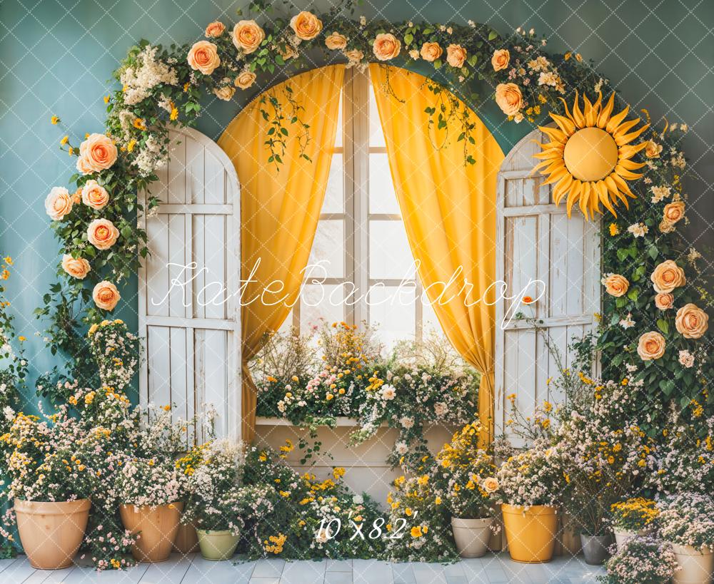 Kate Flower Arch Sun Window Yellow Curtains Backdrop Designed by Emetselch