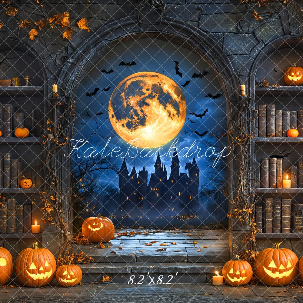 Kate Halloween Pumpkins Full Moon Castle Backdrop Designed by Emetselch - Kate Backdrop AU