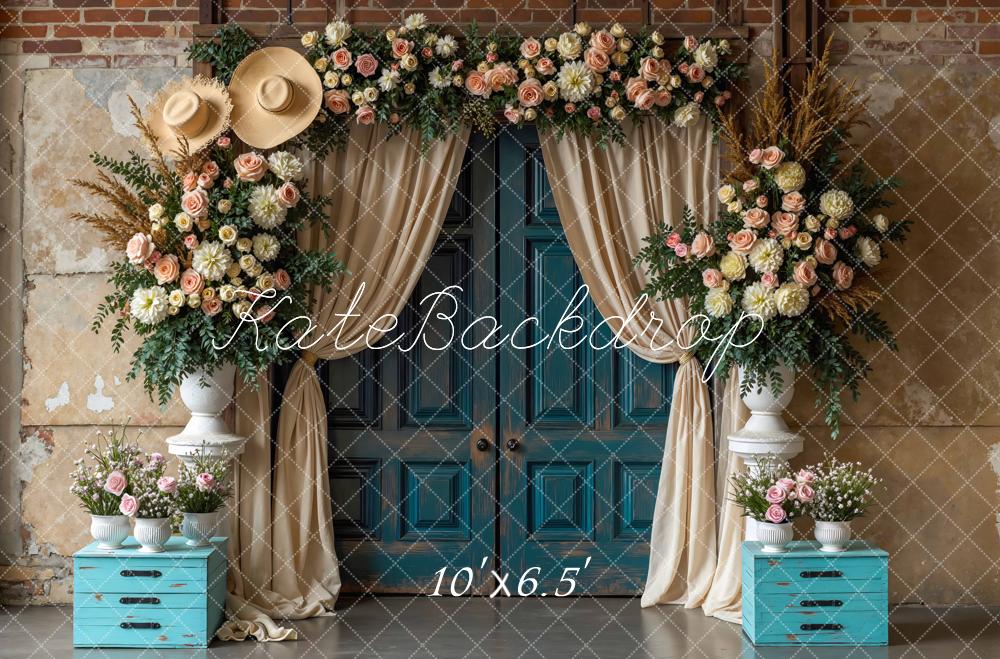 Kate Flower Arch Blue Door Hats Backdrop Designed by Mini MakeBelieve