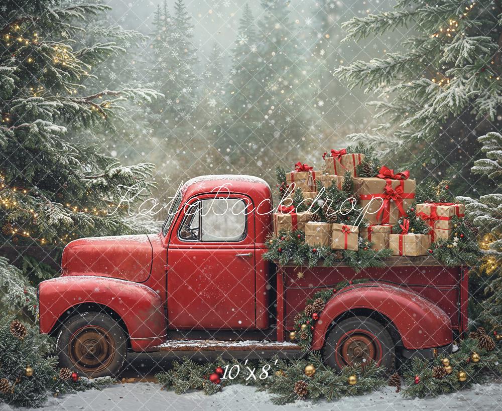 Kate Christmas Truck Presents Pine Trees Fleece Backdrop Designed by Emetselch - Kate Backdrop AU