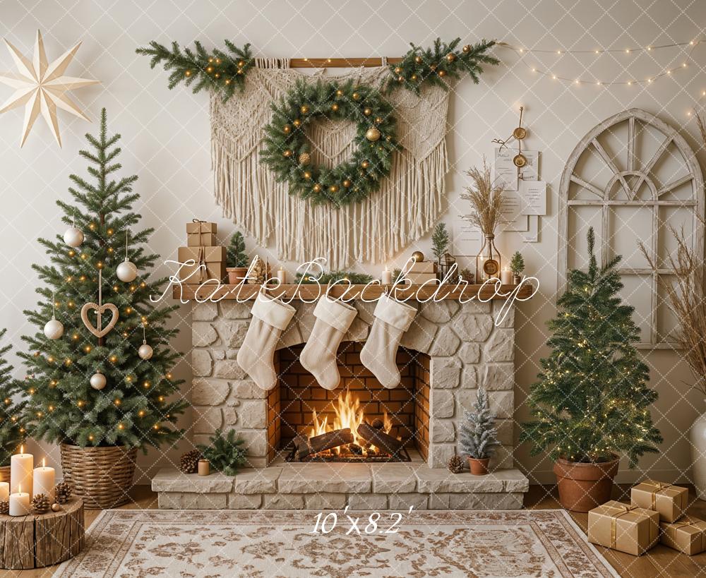 Kate Christmas Fireplace Trees Backdrop Designed by Ashley Paul - Kate Backdrop AU