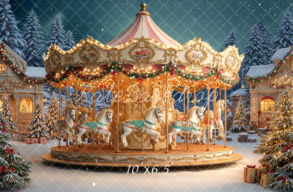 Kate Carousel Christmas Village Snow Backdrop Designed by Chain - Kate Backdrop AU
