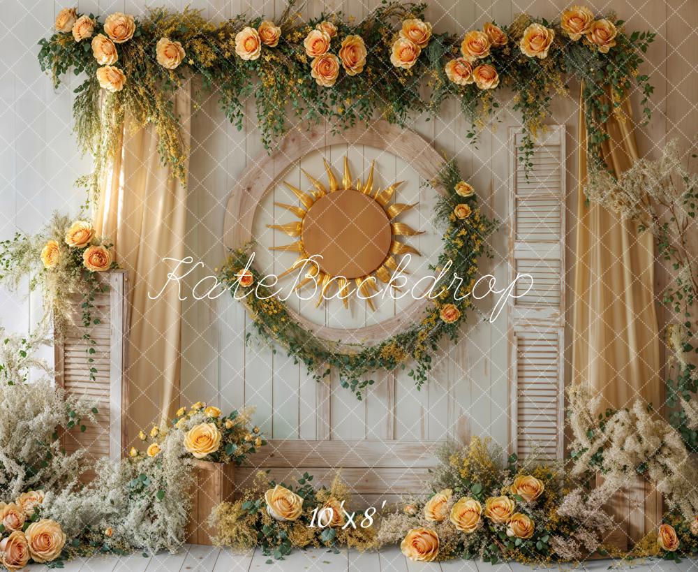 Kate Sun Wreath Yellow Roses Vintage Fleece Backdrop Designed by Emetselch - Kate Backdrop AU