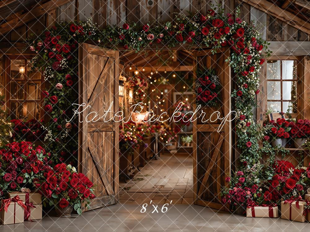 Kate Flower Wooden Barn Red Roses Backdrop Designed by Emetselch