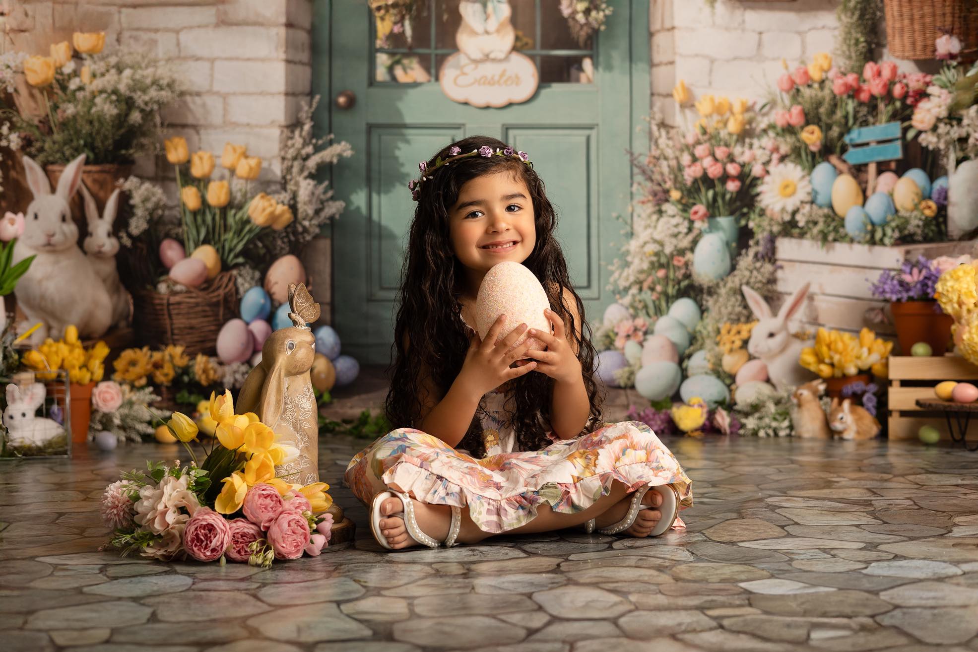 Kate Easter Bunny Flowers Door Backdrop Designed by Emetselch - Kate Backdrop AU