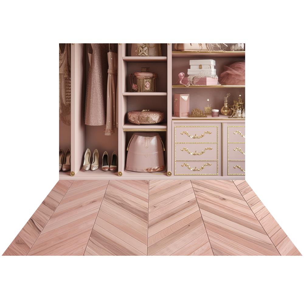 Kate Princess Cloakroom Backdrop+Light Pink Tilt Wooden Floor Designed by Mandy Ringe Photography - Kate Backdrop AU