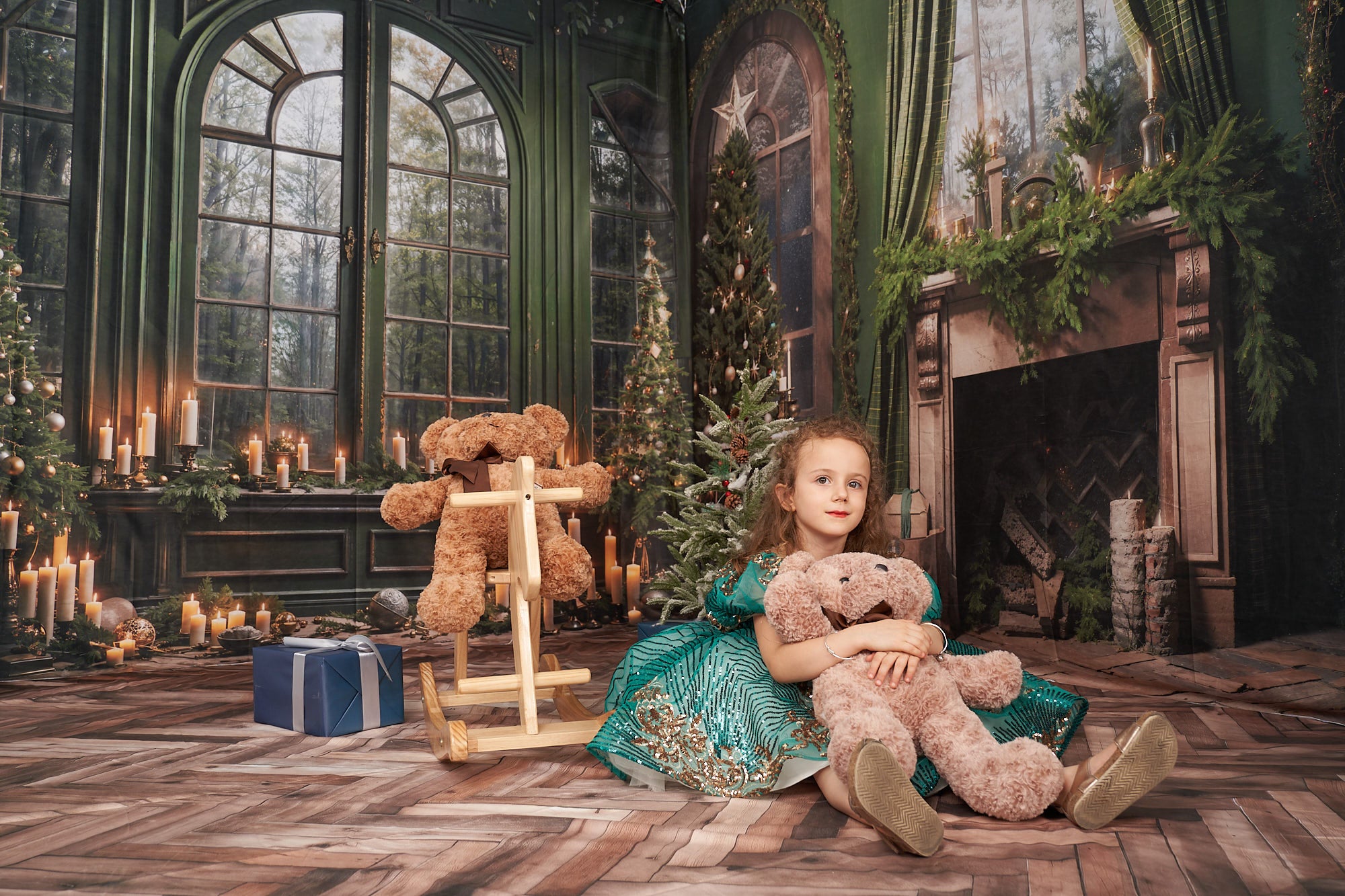 Kate Christmas Fireplace Window Green Room Set(8ftx8ft&10ftx8ft&8ftx10ft) - Kate Backdrop AU