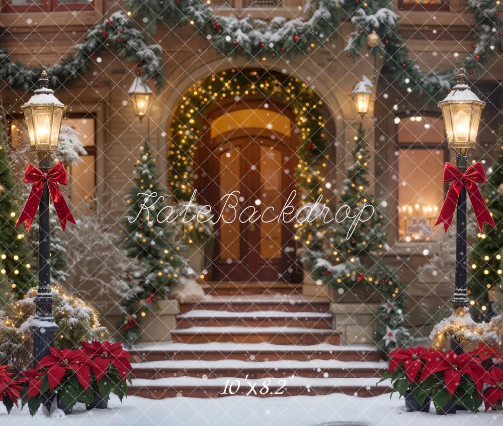 Kate Christmas Front Porch Garland Lights Fleece Backdrop Designed by Chain