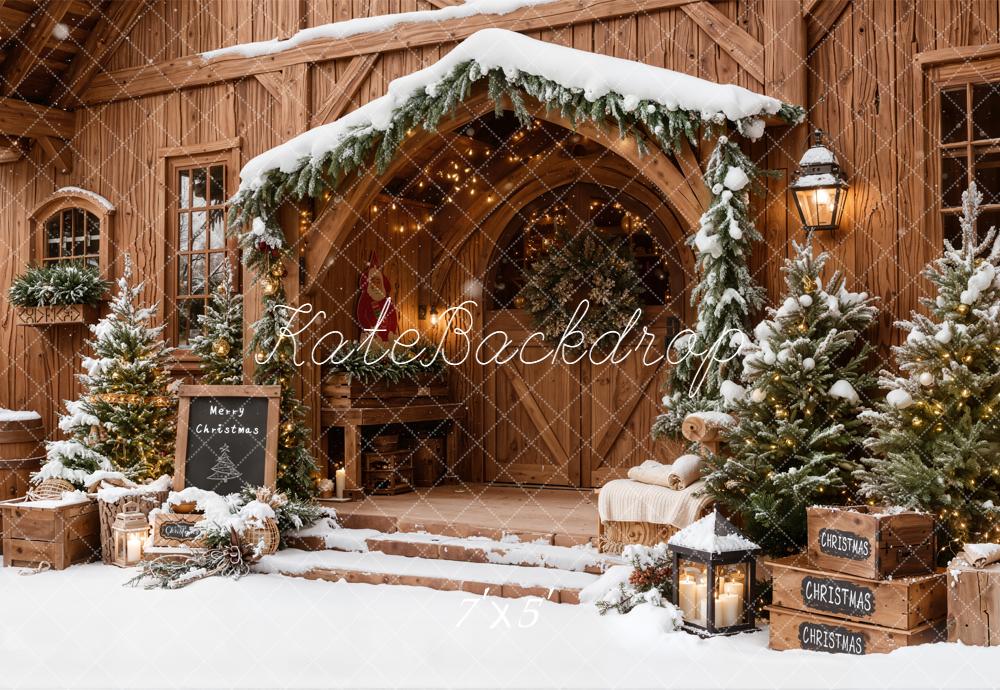 Kate Christmas Wooden Porch Snow Backdrop Designed by Emetselch