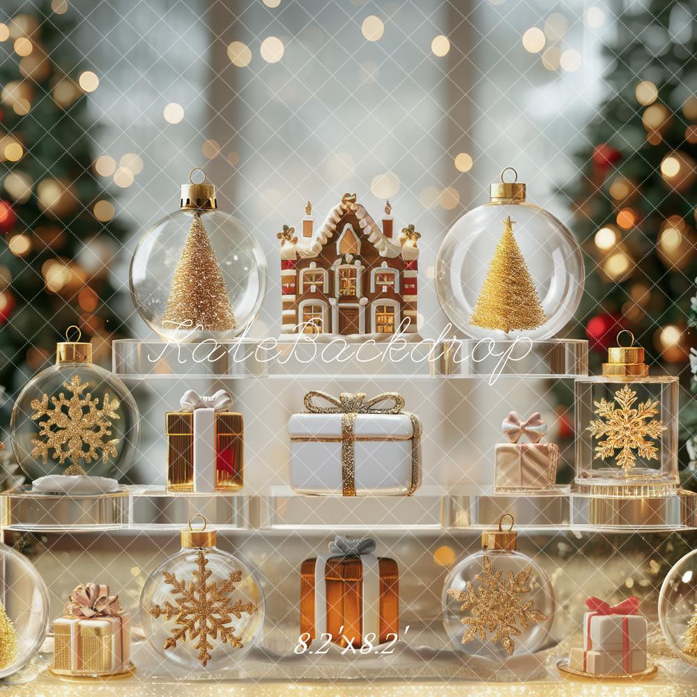 Kate Christmas Trees Gold Ornaments Presents Backdrop Designed by Mini MakeBelieve - Kate Backdrop AU