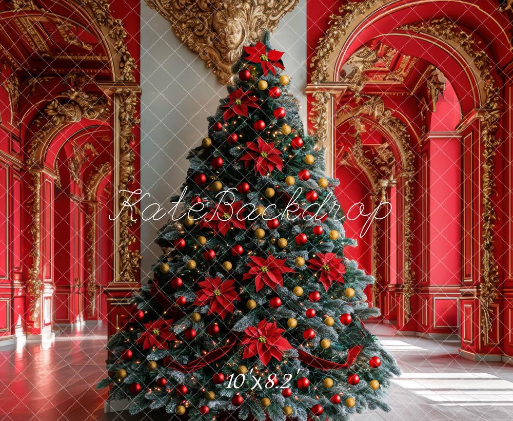 Kate Christmas Tree Red Ornate Hall Backdrop Designed by Mini MakeBelieve - Kate Backdrop AU