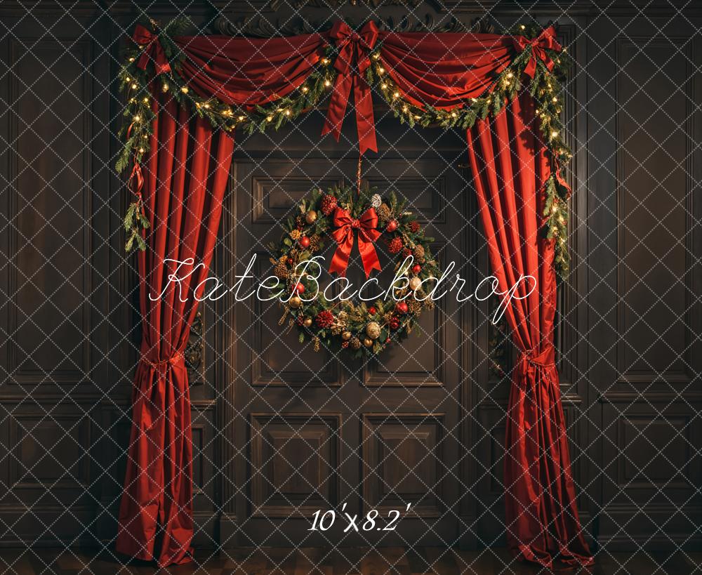 Kate Christmas Wreath Red Curtain Garland Backdrop Designed by Emetselch - Kate Backdrop AU