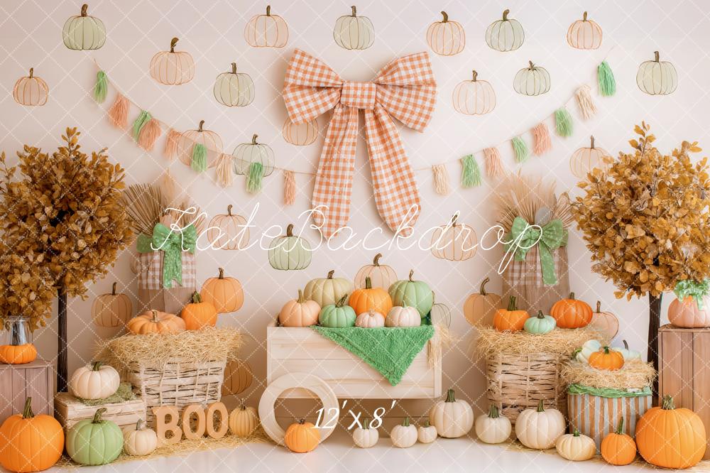 Kate Fall Pumpkins Hay Baskets Bow Backdrop Designed by Patty Roberts