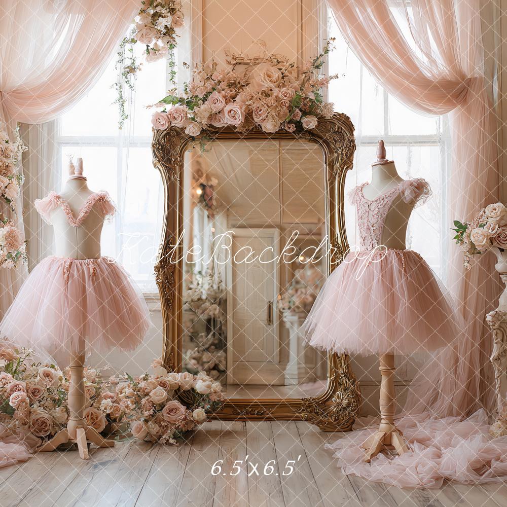 Kate Pink Dresses Flowers Mirror Backdrop Designed by Ashley Paul