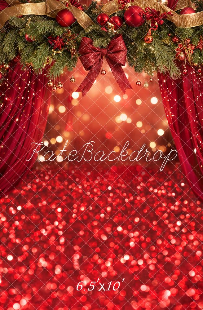 Kate Christmas Red Bow Bokeh Backdrop Designed by Emetselch - Kate Backdrop AU