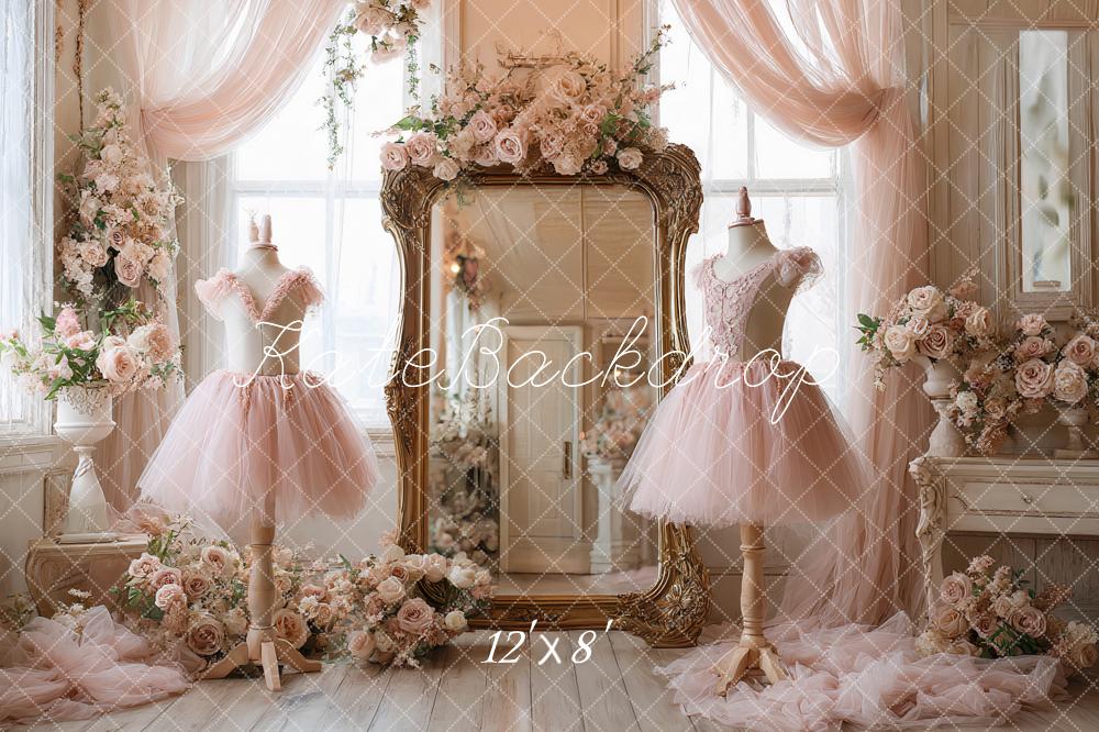 Kate Pink Dresses Flowers Mirror Backdrop Designed by Ashley Paul - Kate Backdrop AU