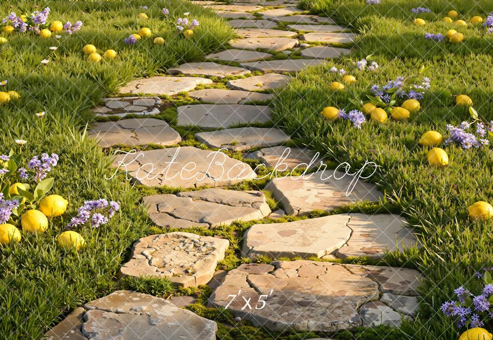 Kate Stone Path Lemons Grass Backdrop Designed by Emetselch