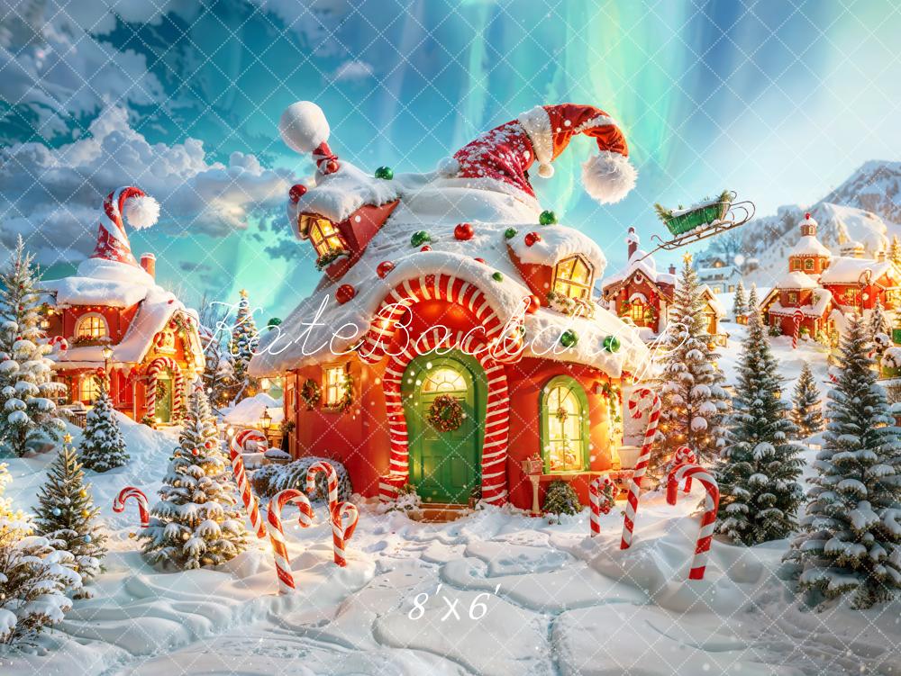 Kate Christmas Elf House Candy Cane Snow Backdrop Designed by Chain