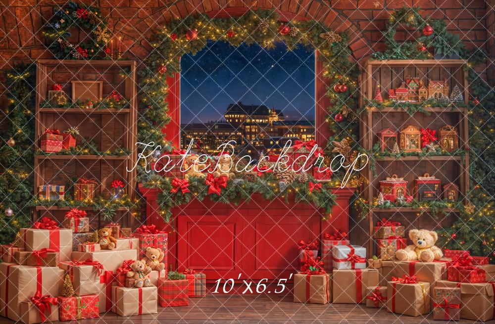 Kate Red Christmas Window Backdrop Designed by Emetselch