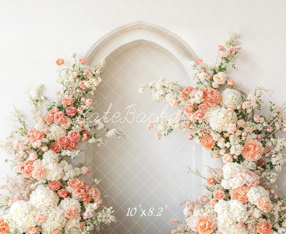 Kate Flower Arch White Peach Roses Fleece Backdrop Designed by Emetselch