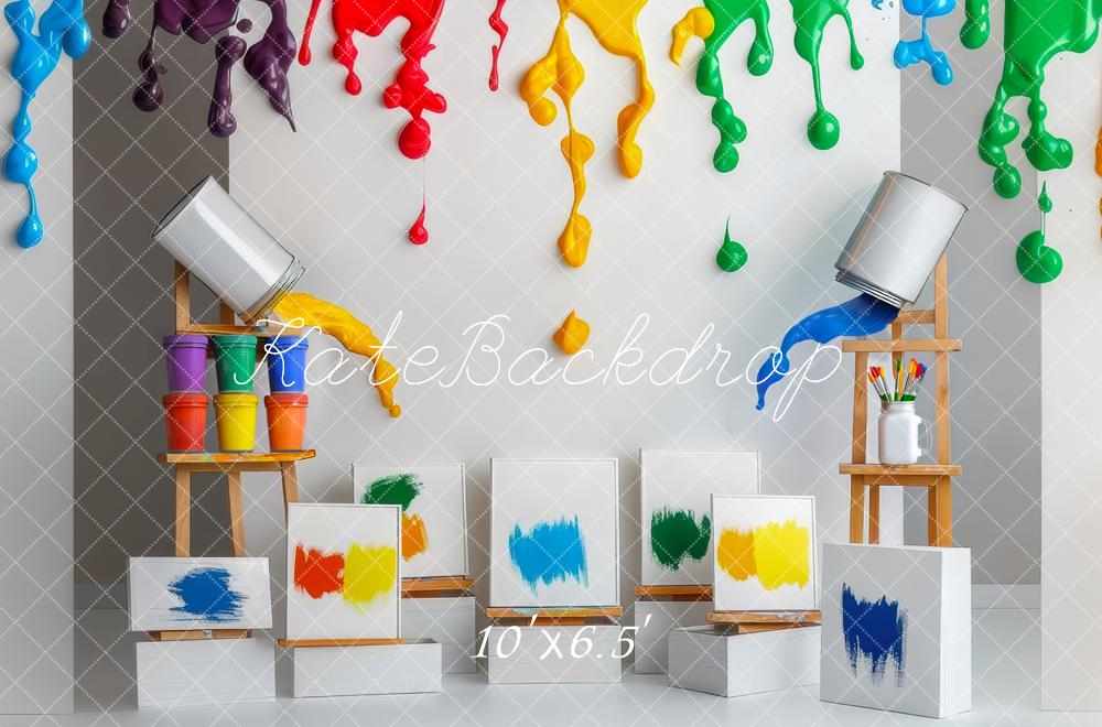 Kate Rainbow Paint Drips Art Studio Backdrop Designed by Mini MakeBelieve - Kate Backdrop AU