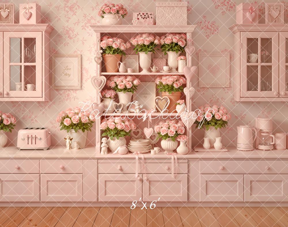 Kate Pink Kitchen Roses Cabinet Fleece Backdrop Designed by Emetselch