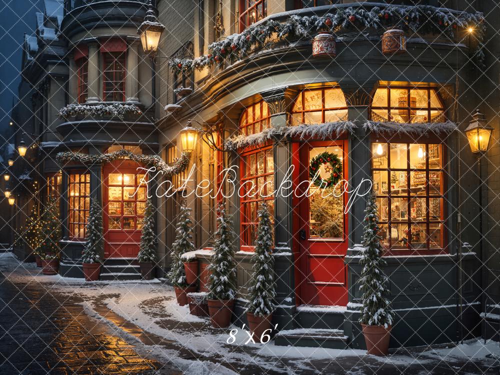 Kate Christmas Snowy Street Shop Front Backdrop Designed by Emetselch - Kate Backdrop AU