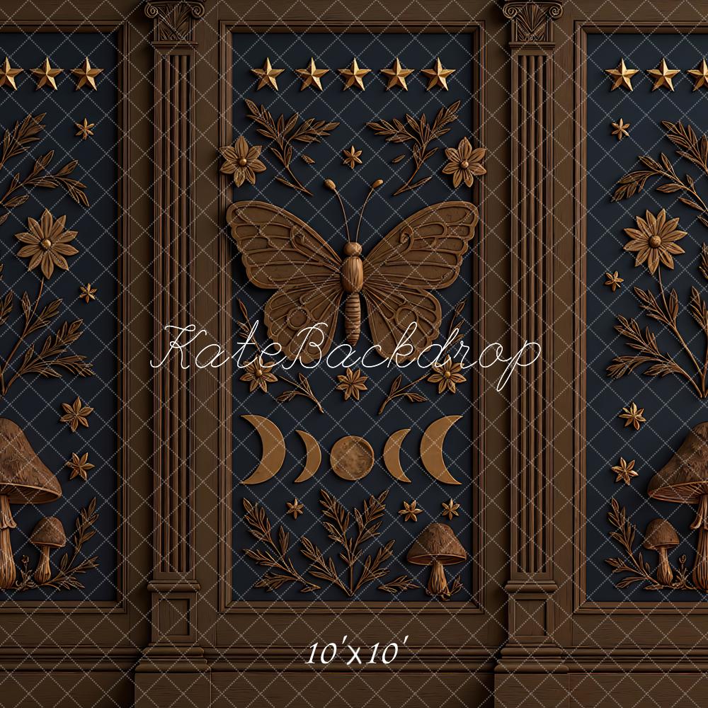 Kate Butterfly Mushrooms Dark Wall Backdrop Designed by Mini MakeBelieve