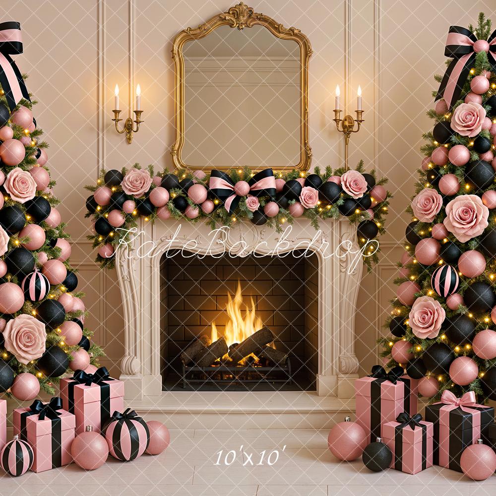 Kate Christmas Rose Tree Fireplace Backdrop Designed by Ashley Paul - Kate Backdrop AU