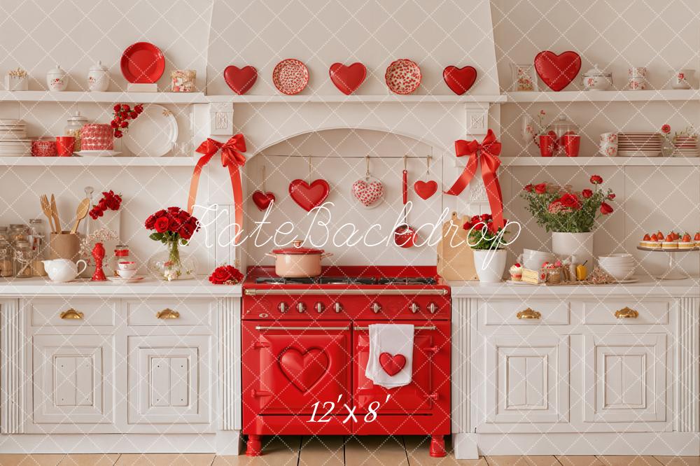 Kate Valentines Day Red Heart Kitchen Backdrop Designed by Emetselch