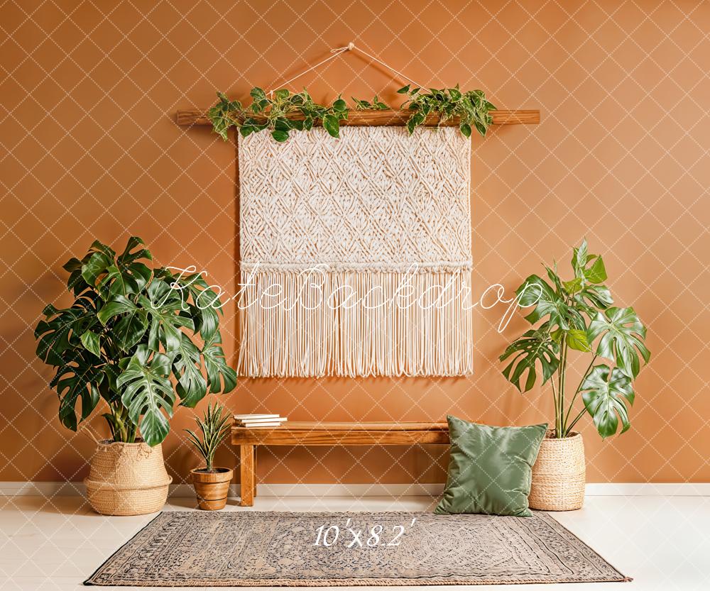 Kate Boho Macrame Green Plants Fleece Backdrop Designed by Emetselch