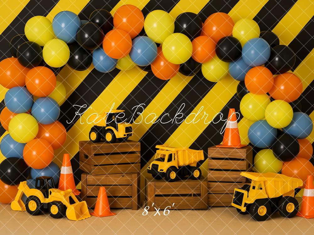 Kate Construction Truck Balloons Striped Backdrop Designed by Patty Roberts - Kate Backdrop AU